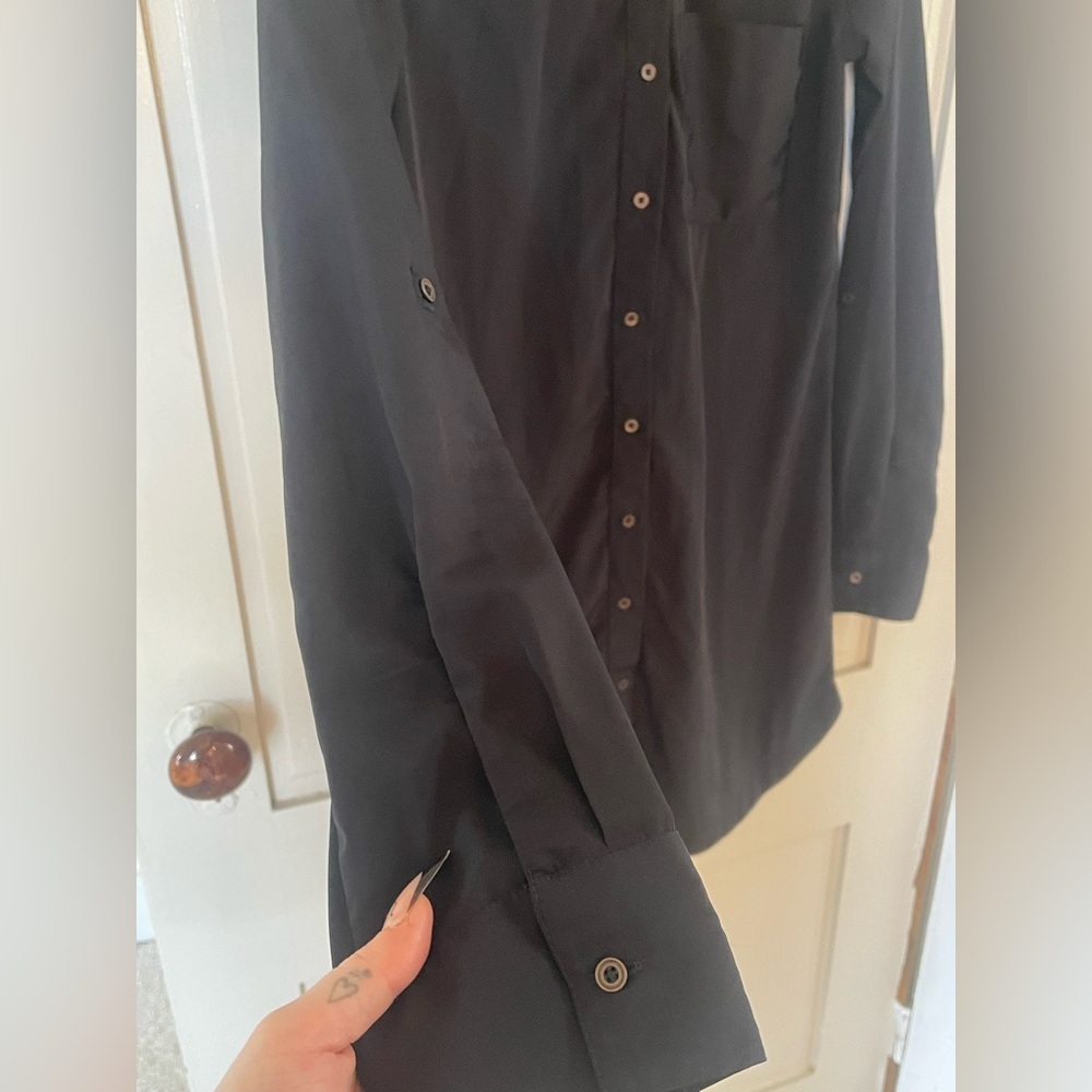 Abercrombie & Fitch Black Long Sleeve Button Up Shirt Dress Like New Sexy XS - Picture 4 of 8